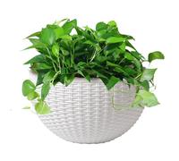 Vaso da fiori a semicerchio da appendere alla parete, finto rattan, cestino da supporto ad anello, decorazione da giardino con foro e ganci