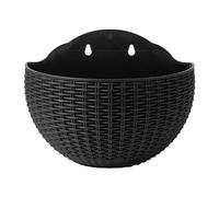 Vaso da fiori a semicerchio da appendere alla parete, finto rattan, cestino da supporto ad anello, decorazione da giardino con foro e ganci