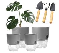 Vaso da fiori autoirrigante, set da cucina, davanzale autoirrigante, 4, vaso per fiori con sistema di irrigazione (nero)