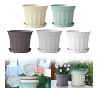 Vaso da fiori con sottovaso, 5 vasi da fiori da 21 cm, in plastica robusta, per interni, per piante da interno e giardino da balcone, design colorato per piante decorative