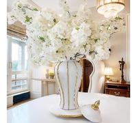Vaso da Fiori in Ceramica Oro Bianco Moderno Fatto a Mano, Vaso Deco per Erba di Pampa per Casa, Matrimoni, Feste, Porcellana (Oro bianco, L -46cm)