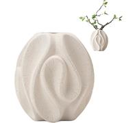 Vaso da fiori in ceramica, vasi beige per fiori, decorazione per la casa, erba della pampa, stile rustico per la decorazione della casa (M)