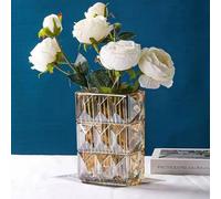 Vaso da fiori in cristallo trasparente, ispessito, 20 cm, grande vaso quadrato, decorativo moderno per centrotavola, decorazione per la casa (ambra)