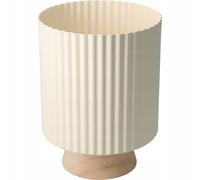 Vaso da fiori in metallo con coperchio su base in legno, color crema, 18x23 cm
