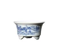 Vaso da fiori in porcellana blu e bianca, vaso in ceramica cinese for piccole piante, centrotavola con stampa floreale, contenitore for bonsai, for interni, scrivania e decorazioni for balconi(Blue)