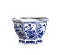 Vaso da fiori in porcellana, esagonale, in ceramica, con foro di drenaggio, stile classico Jingdezhen Chinoiserie, per giardino e ingresso