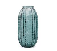 Vaso da fiori in vetro verde a forma di cilindro unico, alto 24,9 cm, design semplice a righe per decorazione domestica, centrotavola, matrimonio, tavolo da pranzo, composizione.