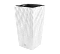 Vaso da fiori + inserto fioriera effetto rattan RATO SQUARE DRTS265 bianco