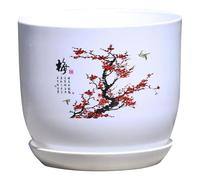Vaso da Fiori per Piante da Interno 8, 7x7, 9x5, 9'' Vaso da Fiori Cinese con sottovaso e Foro di drenaggio da in Resina con Motivo Delicato per la casa Stile 1