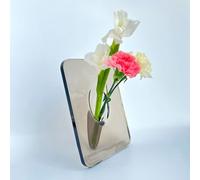 Vaso da fiori rettangolare in acrilico trasparente, con cornice in acrilico, vaso Art Deco, decorazione di console e vari desktop, regalo per l'inaugurazione della casa (grigio)