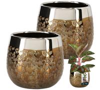 Vaso da fiori rotondo dorato effetto specchio, 14 cm, in ceramica.