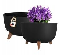 Vaso da fiori rotondo KADAX, 40 cm, colore nero, confezione da 2