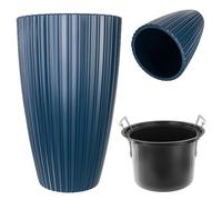 KADAX Vaso rotondo per fiori decorativo con inserto interno, vaso in plastica, per interni ed esterni (blu)
