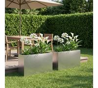 vidaXL Fioriera da giardino, 2 pezzi, argento, 80 x 40 x 50 cm, in acciaio inox, aiuola rialzata, fioriera per giardino e terrazza, moderna fioriera resistente alle intemperie, vaso rettangolare per