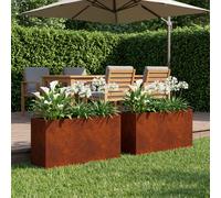 vidaXL Vaso da giardino 2 pezzi, arrugginito, 80 x 30 x 50 cm, in acciaio arrugginito, vaso moderno per giardino e terrazza, rettangolare, resistente alle intemperie, ideale per fiori e piante