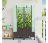 vidaXL Vaso da Giardino con Copertura per Serra e Ruote 2 pz Marrone, Giardino e terrazza, rettangolare, moderno con contenitore mobile, vaso, altezza regolabile, resistente all'acqua