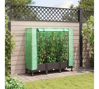 vidaXL Vaso da Giardino con Copertura per Serra e Ruote 3 pz Marrone, Giardino e terrazza, rettangolare, moderno con contenitore mobile, vaso, altezza regolabile, resistente all'acqua