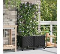 vidaXL Fioriera da giardino con irrigazione e ruote, 2 pezzi, in polipropilene nero, da giardino e terrazza, moderna fioriera autoirrigante, scatola per piante da esterno resistente, contenitore
