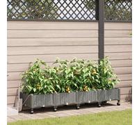 vidaXL Vaso da Giardino con Irrigazione e Ruote 4 pz Grigio Chiaro PP