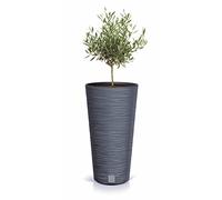 Vaso da giardino conico in plastica color antracite, 58 x 30 cm, con scanalature, design con inserto, per piante, colonna, resistente alle intemperie, per esterni, balcone, terrazza