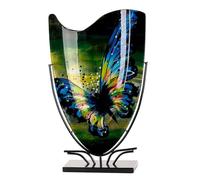 Vaso da pavimento a forma di farfalla, in vetro, blu, verde, altezza 57 cm x larghezza 35 cm, dipinto a mano e non impermeabile