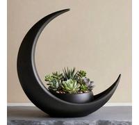 Vaso da scrivania decorativo minimalista nero a forma di mezzaluna con piante grasse e cactus 18*18 cmPLA
