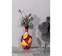 Vaso da terra in resina dalle linee vivaci e geometriche, CONTEMPORANEO , 29x h 59 cm in Polyresin multicolor multicolor