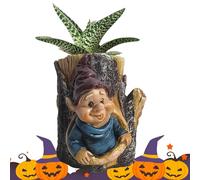 Vaso decorativo a forma di ceppo di gnomo - Vasi in resina per piante grasse | Vasi in resiina per piannte grasse di Halloween | Contenitori in resina per piante a forma di ceppo di gnomo | Fioriere d