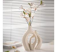 Vaso Decorativo da Interno, SUKIYPO Aggiornato Set di 2 Vaso Cavi in Ceramica, Moderno Beige più Grande Vasi per Nordico, Vasi di Fiori Estetici Boho Rotondi per Casa