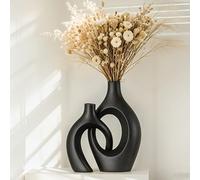 Vaso Decorativo da Interno, SUKIYPO Aggiornato Set di 2 Vaso Cavi in Ceramica, Moderno Nero più Grande Vasi per Nordico, Vasi di Fiori Estetici Boho Rotondi per Casa