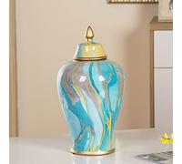 Vaso Decorativo in Ceramica Blu per Zenzero con Coperchio, Vaso Decorativo in Porcellana Dipinto a Mano, Opera d'Arte per la Decorazione della casa e per Matrimoni, Multicolore-L (Multicolor
