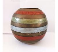 Vaso decorativo in ottone con fasce colorate dal design raffinato - Cm 15X15,5 H