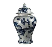 Vaso Decorativo in Porcellana Blu e Bianca con Coperchio per Zenzero, Drago Dipinto, Ceramica Smaltata con Coperchio, centrotavola Orientale in Stile Cinese, OneColor-S (OneColor S)