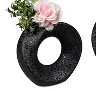 Vaso Decorativo Moderno Nero Cerchietti Rotondo H.18cm Opaco Ceramica FORMANO