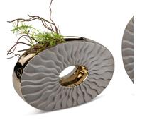 Vaso Decorativo Oro Sabbia Ovale Con Lochdesign H.16cm Grigio Ceramica FORMANO