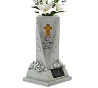 Vaso del cimitero con lampada solare, decorazione del cimitero per tomba, vaso a LED del cimitero solare, strumento di decorazione bianca nel design antico, è impermeabile e ha un semplice aperto e ri
