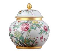 Vaso di ceramica Vaso di zenzero Vaso di ceramica bianca, vasi di zenzero con coperchio e dettagli dorati per la decorazione domestica, decorazione di vaso per soggiorno barattolo di zenzero con T