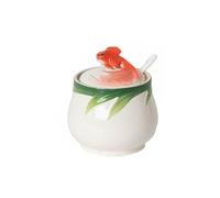 Vaso di condimento bianco in ceramica con cucchiaio da cucina per uso domestico a prova di umidità condimento box-bianco