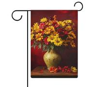 Vaso di crisantemi bandiera da giardino stagionale vacanza juta doppia faccia casa cortile esterno bandiere 30,5 x 45,7 cm