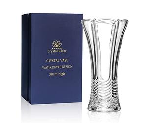 Vaso di cristallo, alto 30 cm, per fiori e decorazioni, design ondulato, amore eterno per la casa bello, lucido, adorabile, adatto per tutte le occasioni, perfetto come regalo,