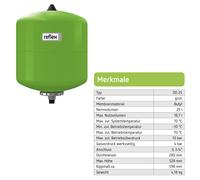 Vaso Di Espansione A Membrana Reflex DD 8 12 18 25 33 Verde 10 Bar Selezione