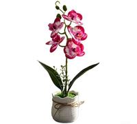 Vaso di fiori artificiale di orchidea Phalaenopsis con 5 fiori realistici in stile bonsai, per casa, ufficio, matrimonio, decorazione da tavolo, diversi colori, 34 cm (rosa scuro)