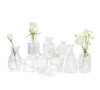 Vaso di Fiori Piccolo 10 Pezzi Vasetti Vetro Fiori Vintage Diverse Misure Set di Bottiglie Trasparenti per Decorazione da Tavolo Centrotavola Matrimonio