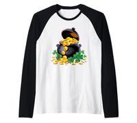 Vaso di Monete d'oro Trifoglio San Patrizio Fortunato Donne Uomini Maglia con Maniche Raglan