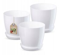 KADAX Vaso da fiori, set con sottovaso, vaso da fiori in plastica, vaso rotondo per piante da interno, fioriera per fiori e piante da interno, vaso per erbe aromatiche (set da 3-18 cm, bianco)
