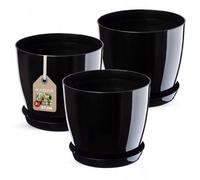 Vaso di plastica KADAX con piatto rotondo 23 cm nero confezione da 3