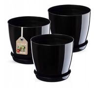 Vaso di plastica KADAX con piatto rotondo 23 cm nero confezione da 3