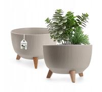 KADAX Vaso Rialzato 29 cm in Plastica per Piante da Interno ed Esterno, Coprivaso Decorativo con Piedistallo Simil-Legno e Design Moderno (Marrone Chiaro)