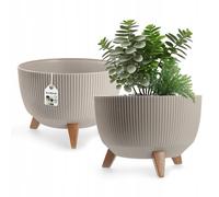 KADAX Vaso Rialzato 33 cm in Plastica per Piante da Interno ed Esterno, Coprivaso Decorativo con Piedistallo Simil-Legno e Design Moderno (Marrone Chiaro)