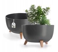 KADAX Vaso Rialzato 40 cm in Plastica per Piante da Interno ed Esterno, Coprivaso Decorativo con Piedistallo Simil-Legno e Design Moderno (Grigio Scuro)